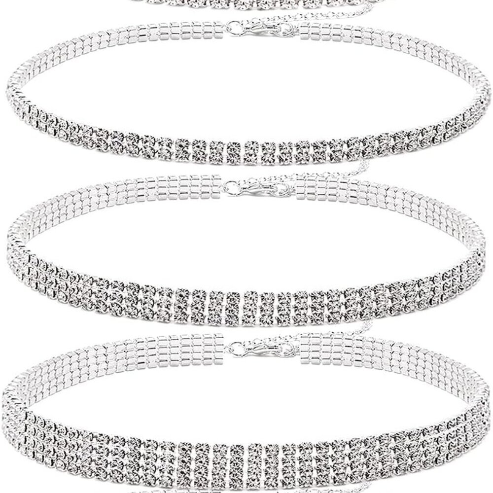 Rhinestone Choker Set Women's Silver Gold Plated Tennis Crystal Jewelry